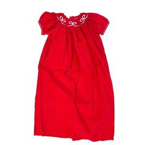 Vintage Amanda Remembered Smocked Bow‎ Dress Girls Size 6X Red Corduroy Cotton